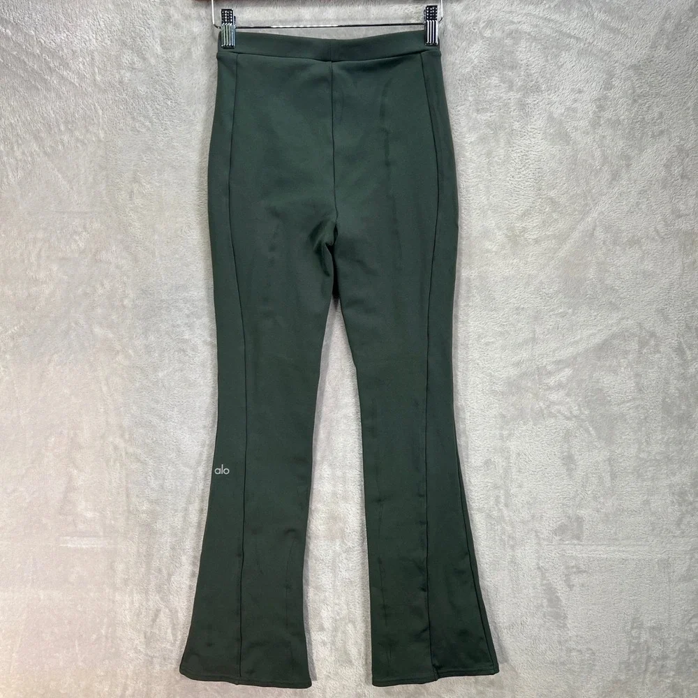 Alo Yoga High-Waist 7/8 Zip It Flare Ankle Zip Leggings Green Dark Cactus XS‎